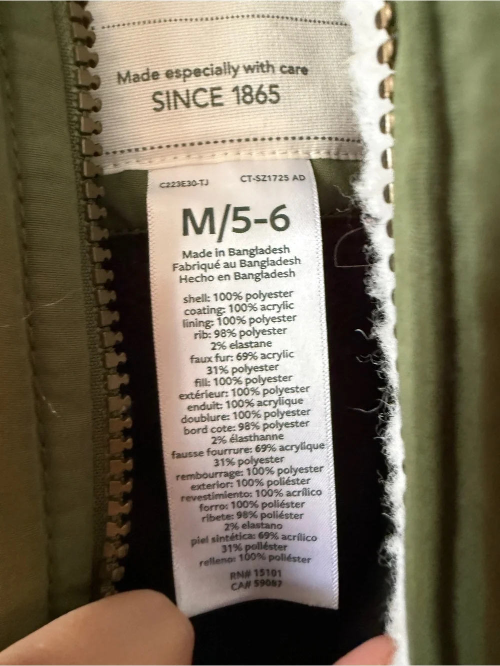 Carter's Olive Green Hooded Puffer Coat with Faux Fur Trim m size 5-6